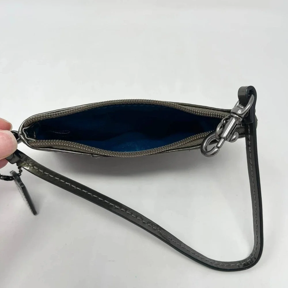 Coach Madison Patent Leather Wristlet Pewter Metallic Gray w/Hangtag Y2K